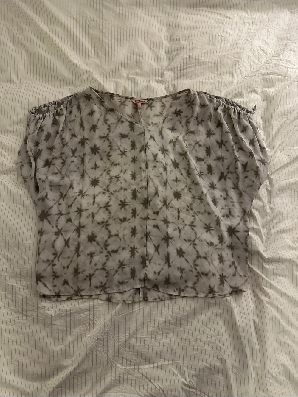 Juicy Couture Cold Shoulder Tie-Dye Blouse Brown and Cream - L - Picture 1 of 7
